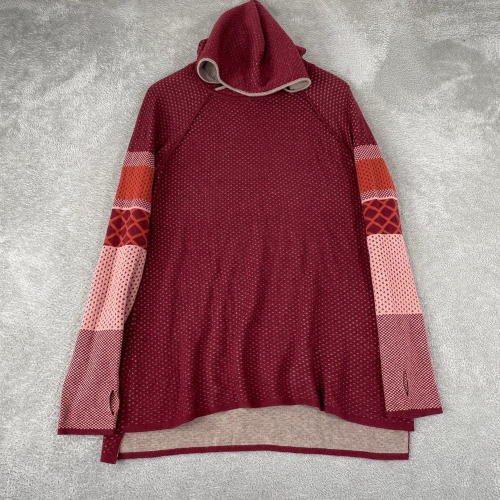 Krimson Klover Hoodie Womens Large Red Merino Wool Silk Knit Colorblock Skier